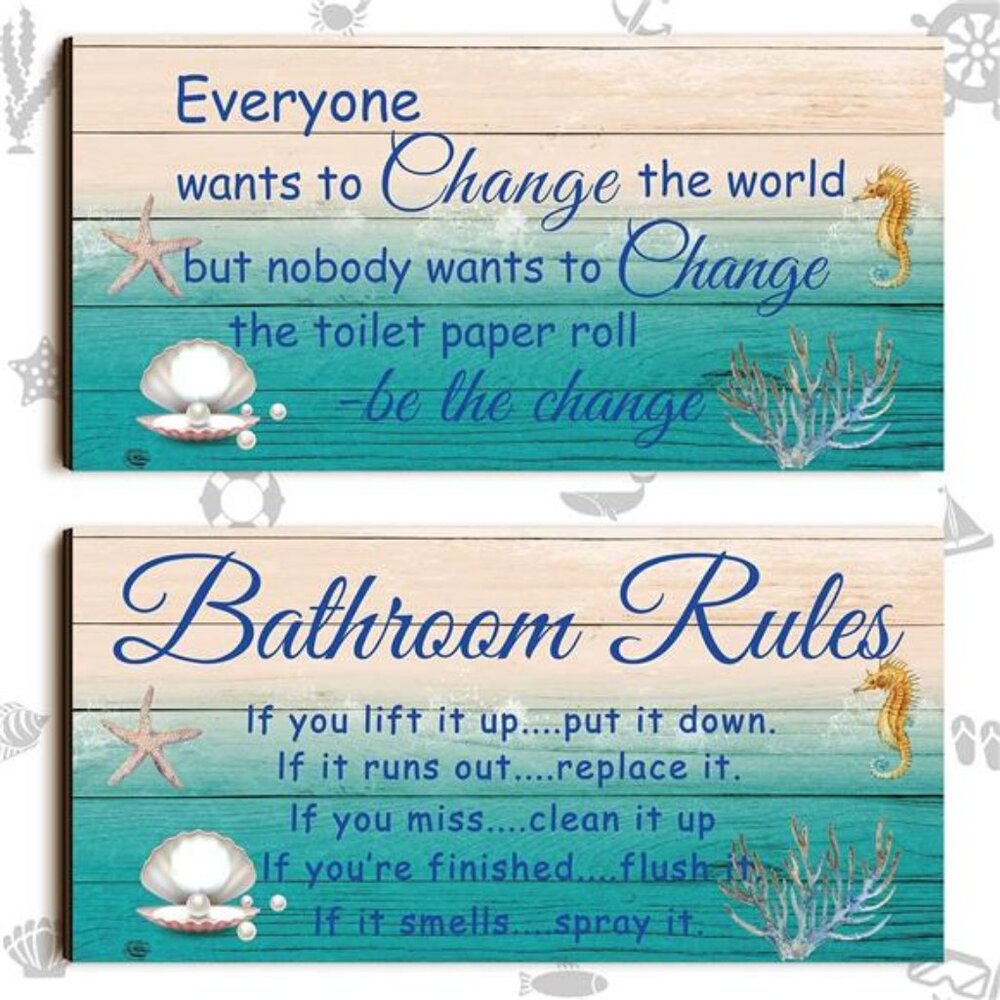 2 Pieces Funny Teal Bathroom Signs Beach Theme Bathroom Wall Decor Teal